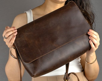 Leather Crossbody bag crossbody purse leather messenger bags gift for her wedding 3rd anniversary large crossbody bag for women shoulder bag