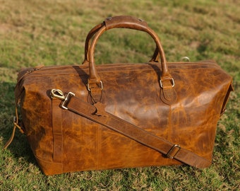 Full Grain Leather Duffel Bag: Men's Weekender Travel Bag