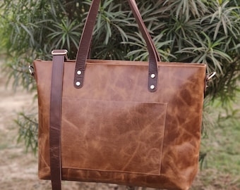 large leather tote bag for women work bag laptop bag leather purse handbag oversized shoulder bag gift for mom handmade travel teacher totes