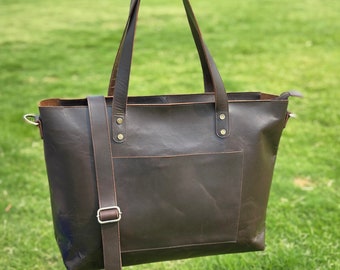 handmade Leather tote bags for women work bags laptop tote bag large leather purse shoulder bag brown tote Personalized travel bag gifts her