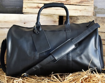 Anniversary weekender bag duffel men GROOMSMEN overnight bag full grain leather black duffle gym travel gift husband christmas bag overnight