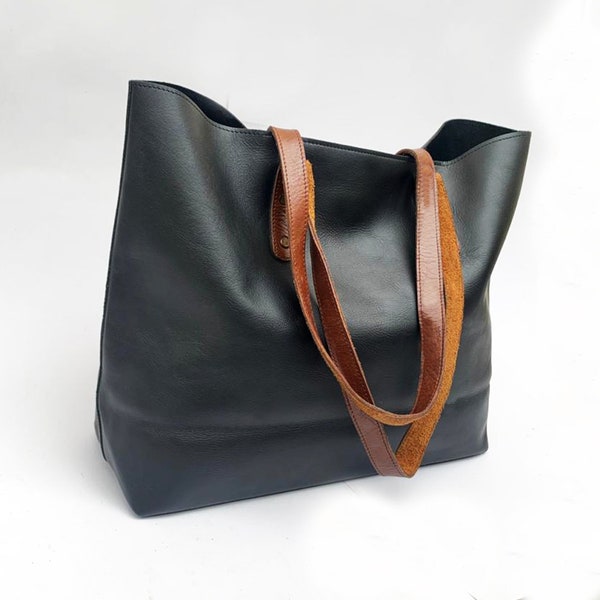 Black leather tote bag for women purse large work shoulder bag SALE handbag laptop bag women gift for her bridesmaid mother wife birthday