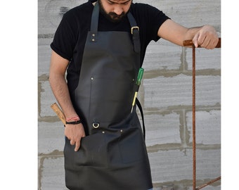 leather workshop apron men BLACK personalized Gardening Barista apron For women custom gifts anniversary husband Barbecue Artist