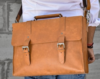 Brown satchel women messengers bags briefcase leather laptop bag computer 13 inches 15 shoulder bag gifts for her crossbody office work mens