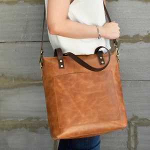 Brown leather tote bag for woman leather purse anniversary gift for her leather laptop woman work bag girlfriend shoulder shopper handmade