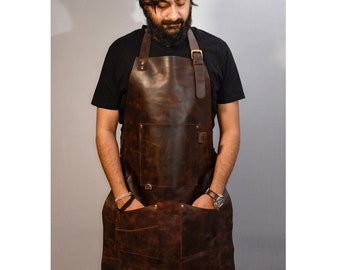 Leather apron for men Personalized apron blacksmith apron black leather woodworking apron with pockets strap apron Valentines gift for him