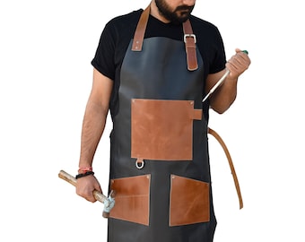 Handmade leather apron men pottery for women gift for artist barista apron with pockets customizable apron Cobbler apron Barber apron