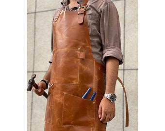 Personalized leather aprons BBQ Blacksmiths, Woodwork, Grill, Kitchen, Butcher, Chef, Bowlturner Brown aprons for mens and women Anniversary