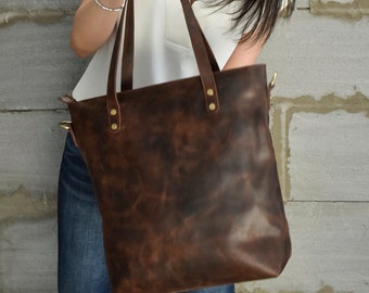 Brown leather tote bag for woman large work purse shopper bag handmade office bag gift for mothers day gift for mom girlfriend personalize