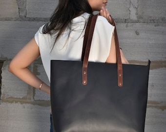 leather tote bag for women large leather shopper bag work purse gift for girlfriend wife personalized handbag handmade tote laptop shoulder