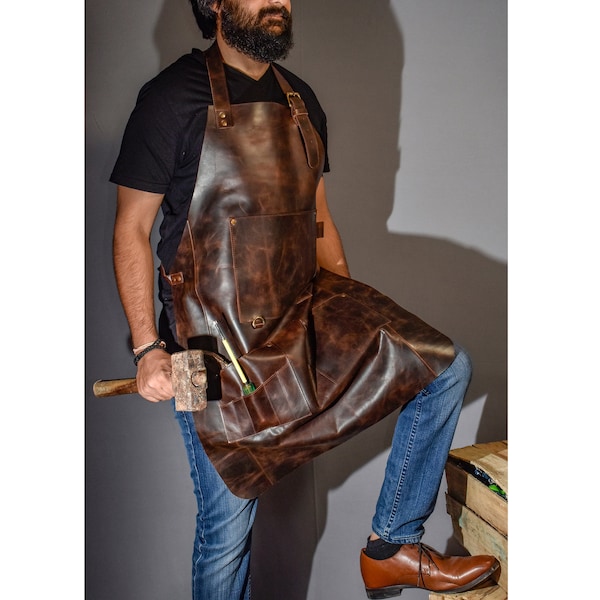 Leather Apron for men Crafts apron Personalized apron woodworking blacksmiths work apron butcher kitchen pockets chef Christmas gift for him