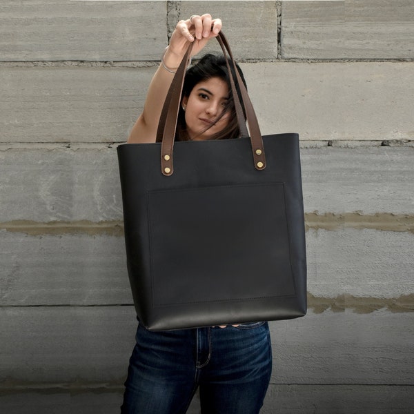 Black leather tote bag for women purse large work shoulder bag SALE handbag laptop bag women gift for her bridesmaid mother wife birthday