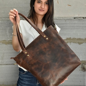 Handmade Tote Bag Leather Tote Bag Large Tote Bag Shoulder Tote Bag Tote Bags for Women Leather Tote Bags with Zipper valentine Gift ON SALE