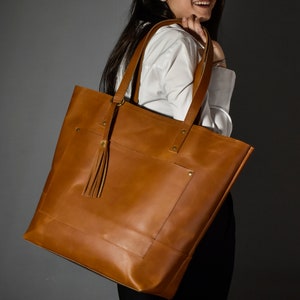 Ledertasche für Damen, Ledertasche, Arbeitstasche, handgefertigt, große Shopper-Tasche, Brautjungfern-Umhängetasche, Lehrergeschenk für ihre Mütter