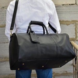 leather duffel bag men weekender bag leather overnight bags travel gift for him black gym bag with shoe compartment personalized ANNIVERSARY