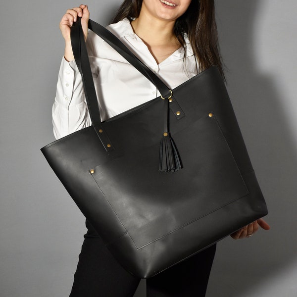 black leather tote bag for woman BESTSELLER handmade large purse work handbag SALE bridesmaid gift mother office birthday laptop shopper
