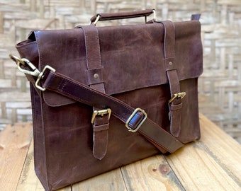 Cartable pour ordinateur portable sac messager en cuir fait main épaule 15 pouces cadeaux de travail de bureau pour lui homme bandoulière
