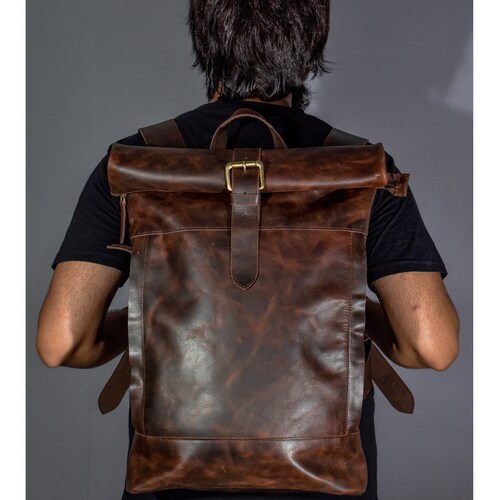 Black Waxed Canvas Rucksack/backpack With Roll Top and Leather - Etsy ...