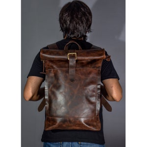 Men's Leather Backpack - Roll Top Rucksack for Laptops – The Real