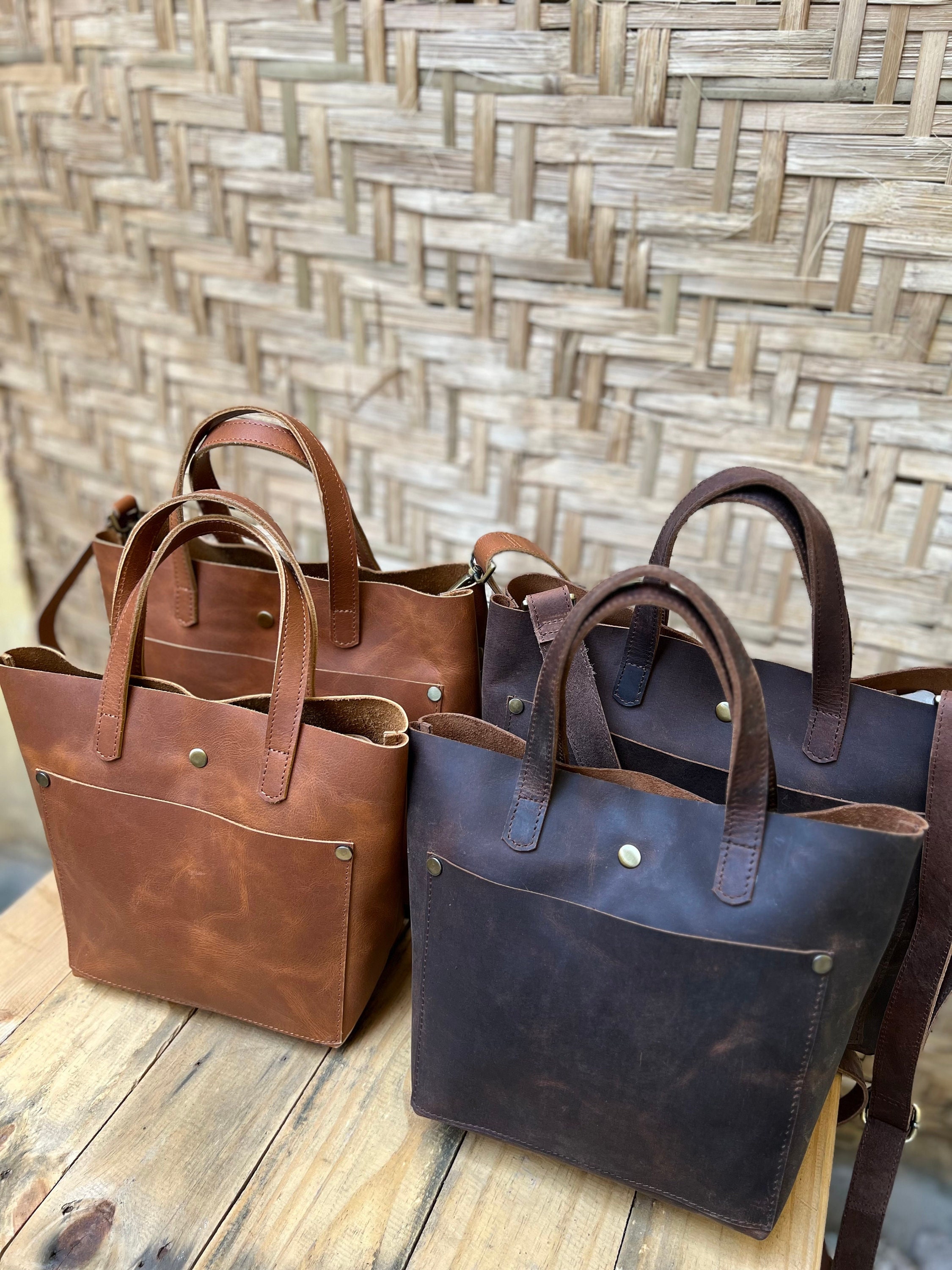 Personalized Leather Mini Tote Bag: Handmade Crossbody Purse, Gift