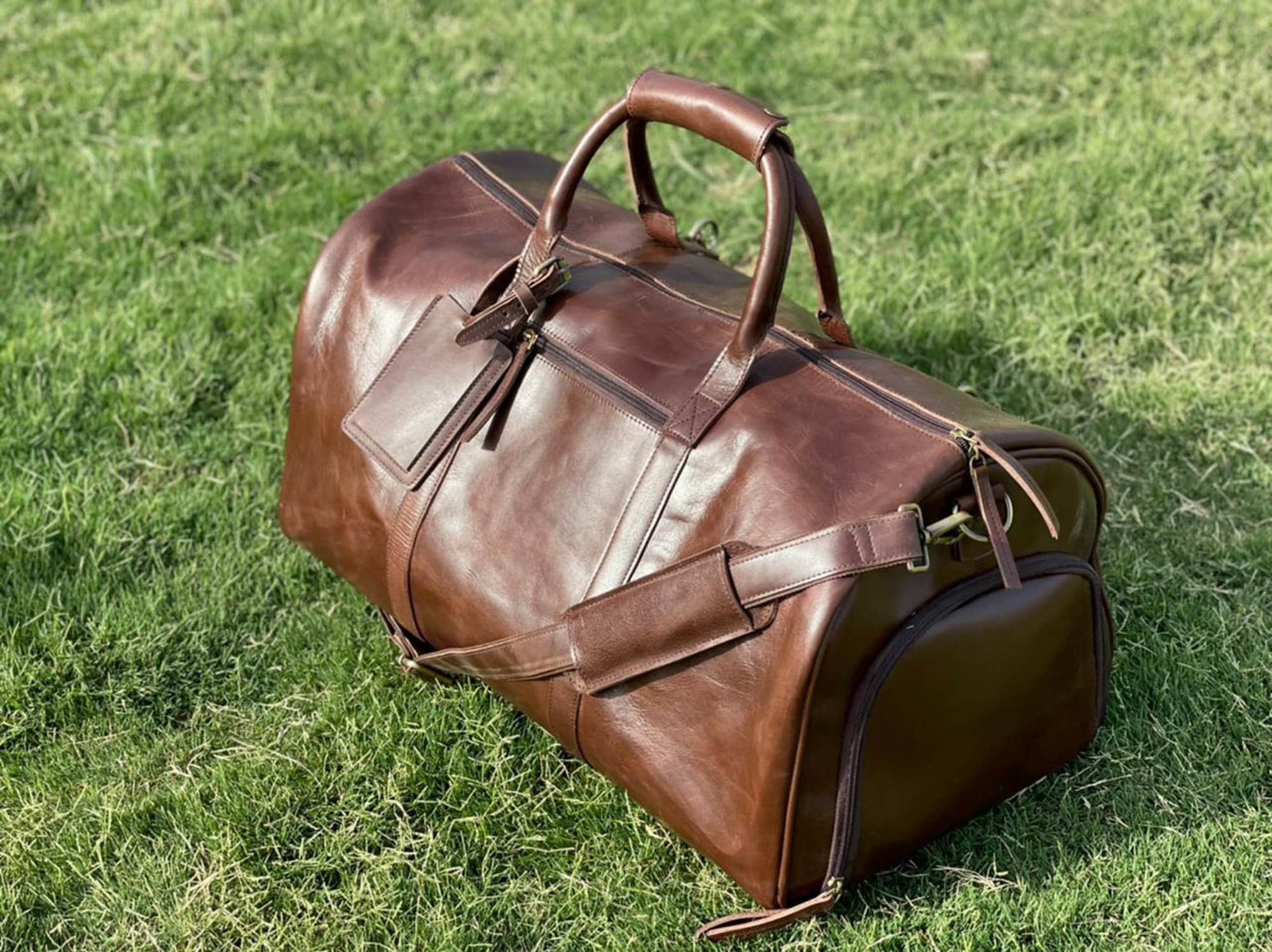 SOFTLI Leather Duffle Bag, Full Grain Leather Weekender Bag for Men