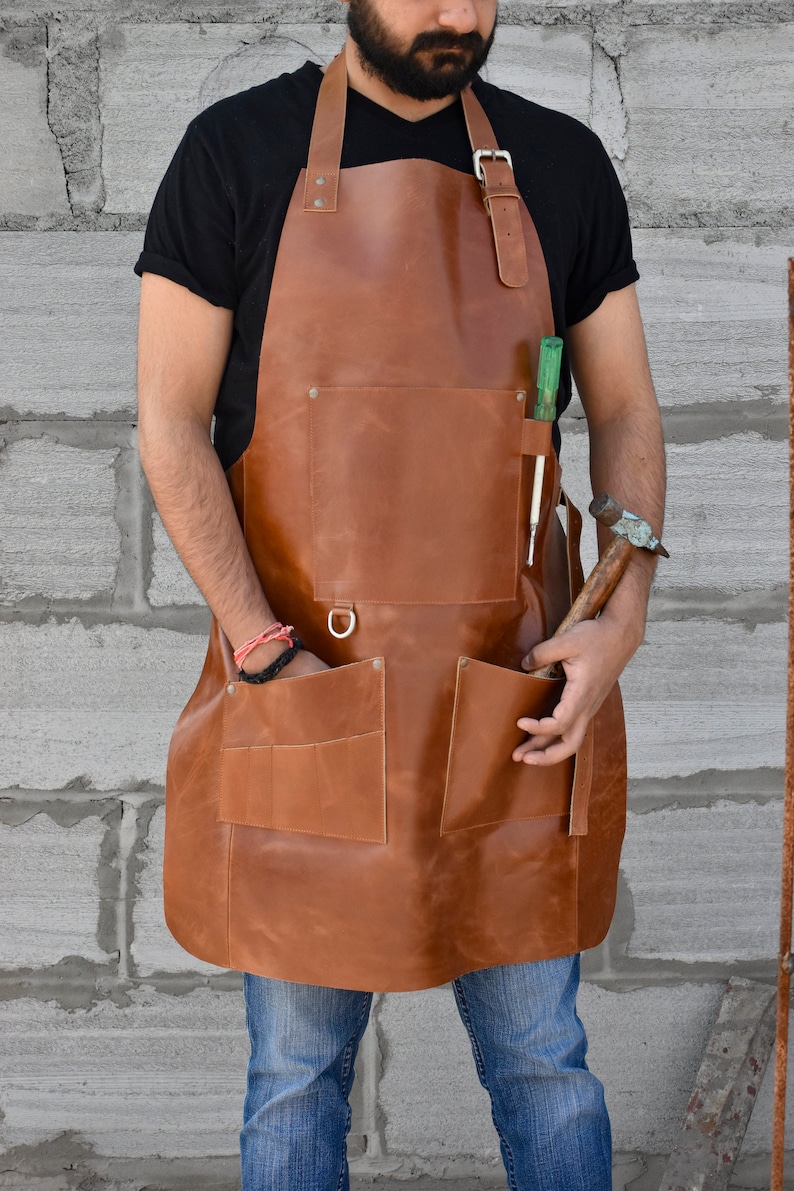 Leather Apron Men Leather Woodworking Apron Work Apron Bbq Etsy