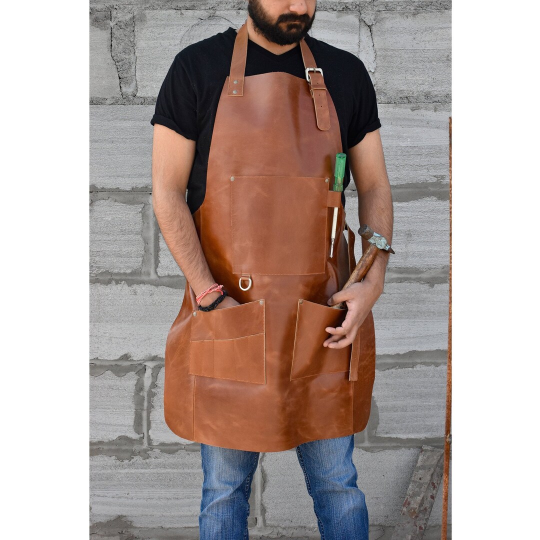 DarkRabbit Lederschürze Für Schreiner, Holzbearbeitung & Grillen – Büffelleder, Hitzebeständig, Mit Verstellbaren Trägern & Taschen