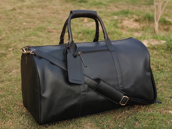 Personalized Full Grain Leather Duffle Bag with shoe Compartment