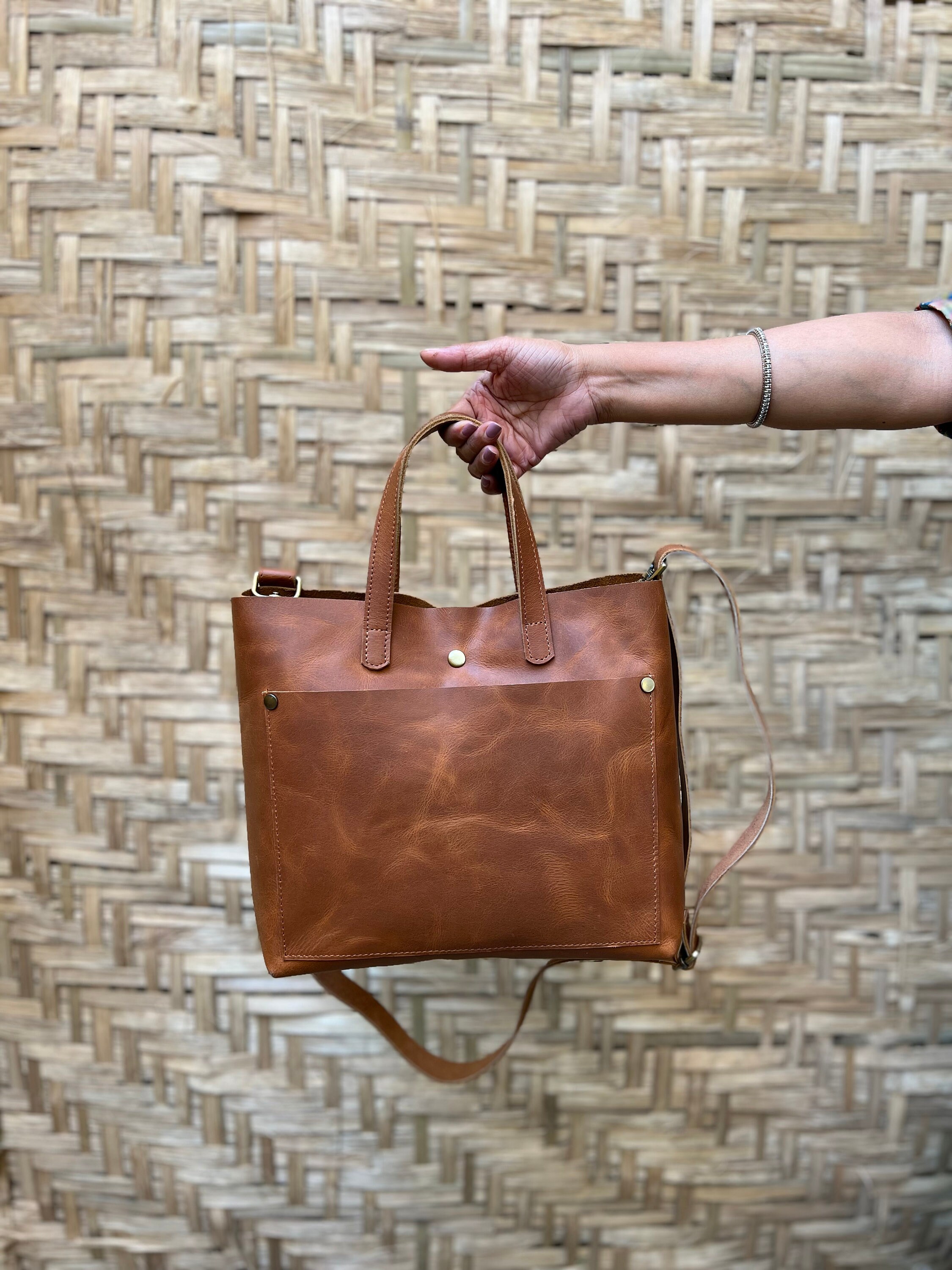 Personalized Leather Mini Tote Bag: Handmade Crossbody Purse, Gift