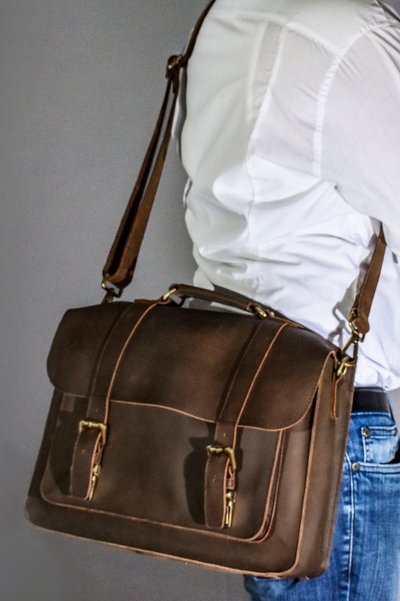 Borsa A Tracolla In Vera Pelle Per Laptop Fino A 13 Pollici - Messenger Bag Elegante Uomo/Donna - Foto 11