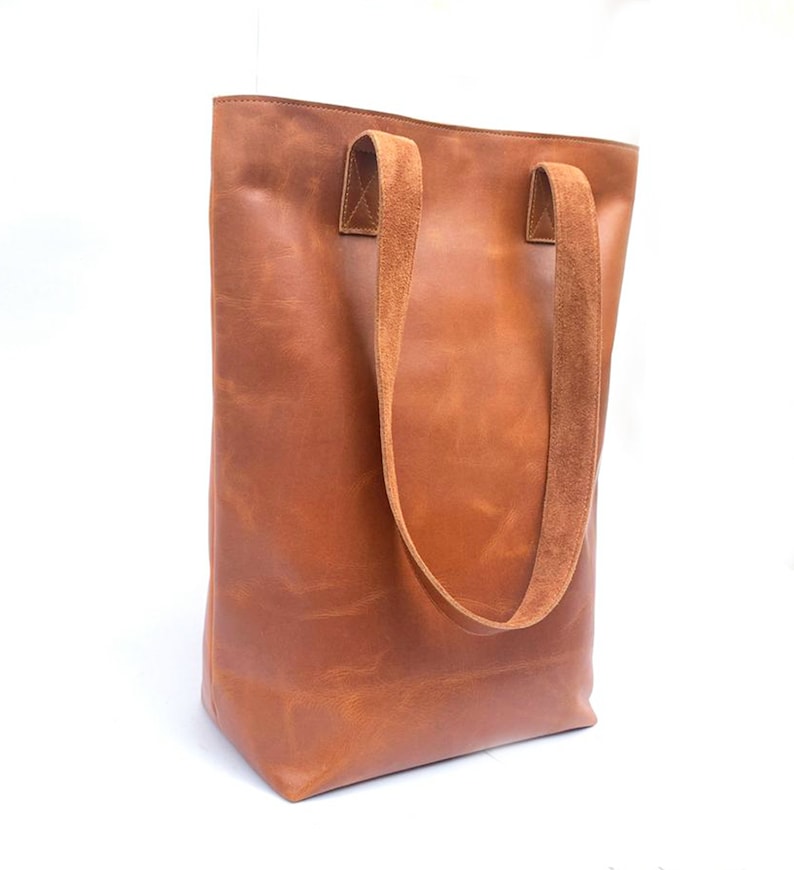 Brown leather tote bag for women work bag large purse shopper leather shoulder bags woman lined leather laptop tote large SALE gifts for her image 2