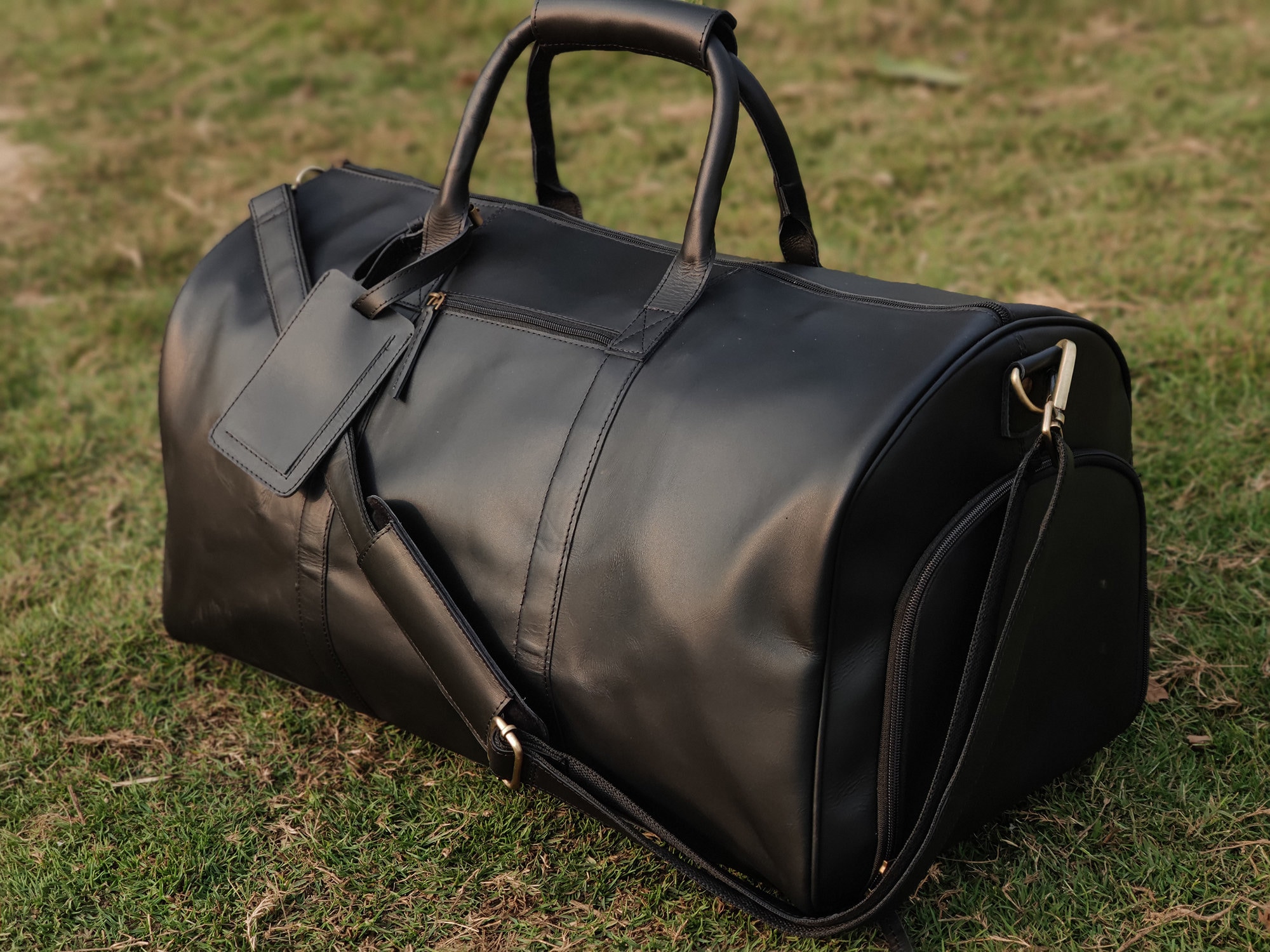 Leather duffel bag weekender men personalized duffle shoe Etsy