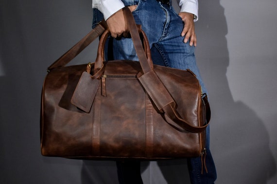 Leather Weekender Bag With Shoe Compartment Men Full Grain 