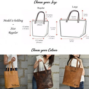 Brown leather tote bag for woman large work purse shopper bag handmade office bag gift for mothers day gift for mom girlfriend personalize image 6