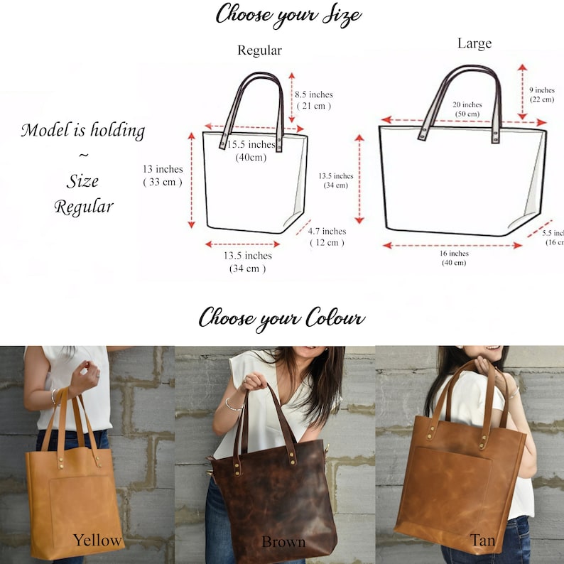 Brown leather tote bag for woman large work purse shopper bag handmade office bag gift for mothers day gift for mom girlfriend personalize image 6