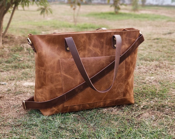 Leather laptop tote bag store