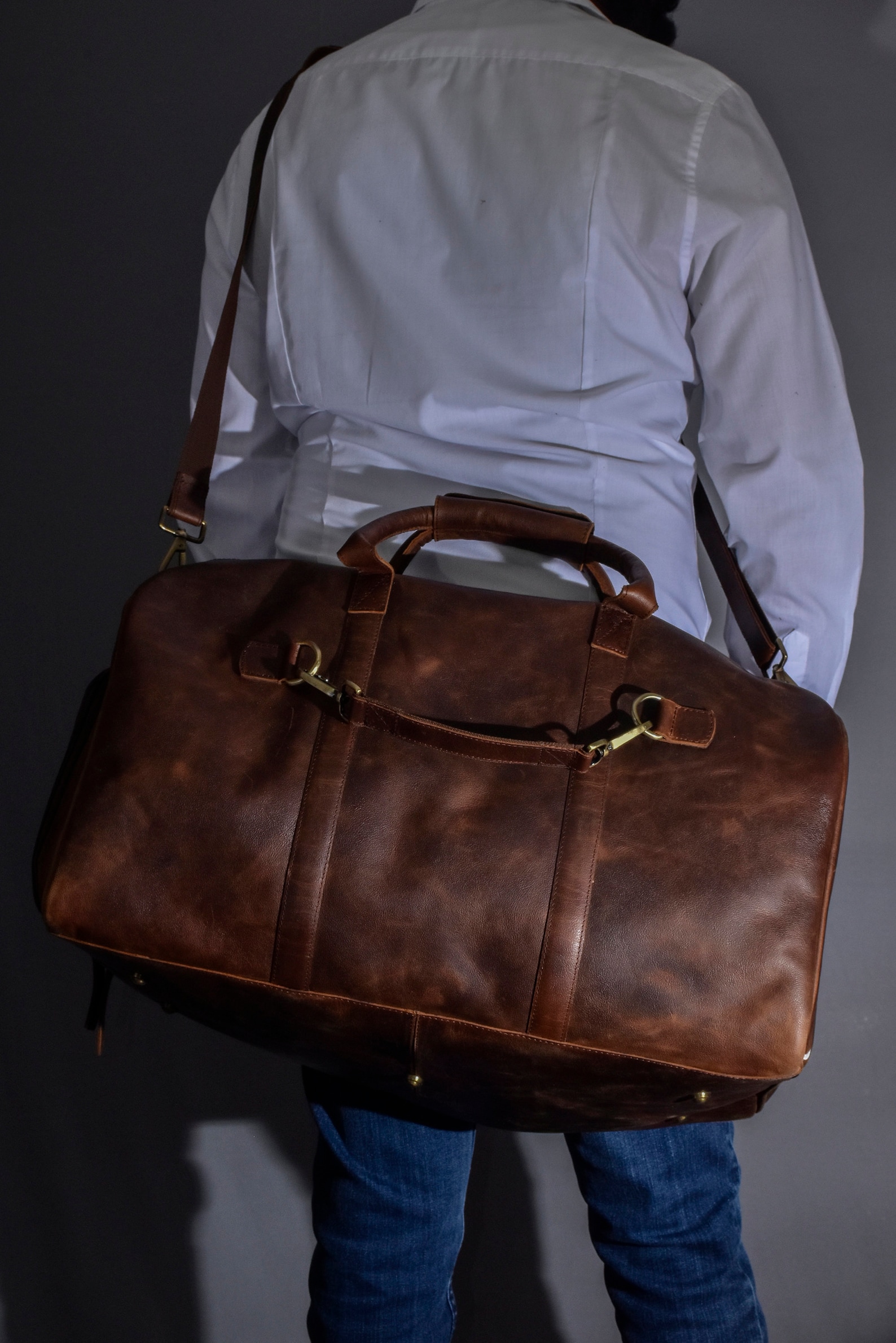 Leather Duffel Bag With Shoe Compartment Men Weekender - Etsy