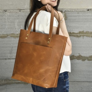 Brown leather tote bag for woman large work purse shopper bag handmade office bag gift for mothers day gift for mom girlfriend personalize image 5