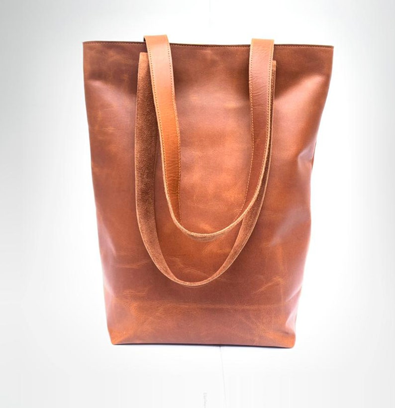 Brown leather tote bag for women work bag large purse shopper leather shoulder bags woman lined leather laptop tote large SALE gifts for her image 3