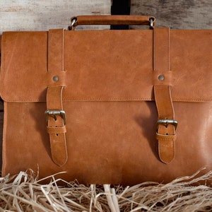 Sac Messager (briefcase) En Cuir Marron - Usure Légère, Style Vintage, Pas De Marque