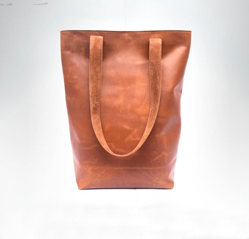 Brown leather tote bag for women work bag large purse shopper leather shoulder bags woman lined leather laptop tote large SALE gifts for her image 1