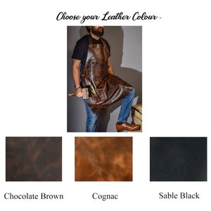 Puede incluir: Un delantal de cuero en tres colores diferentes: marr&oacute;n chocolate, co&ntilde;ac y negro sable. Elige el color de tu cuero.