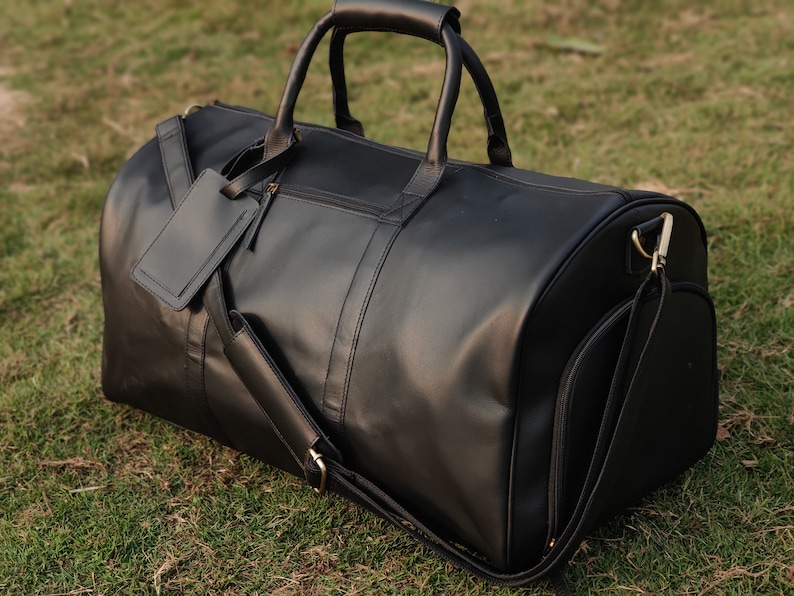 Leather Weekender Bag With Shoe Compartment Men Full Grain Etsy