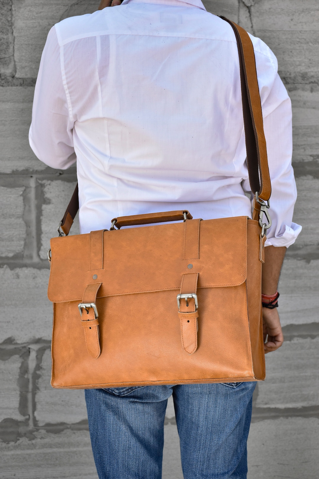 Brown Satchel Women Messengers Bags Briefcase Leather Laptop Bag