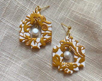 Made to Order: Delicate Lace Bridal Earrings | Gold Accents | Pearls |
