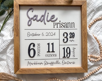 Personalized Baby Birth Stats Sign, Newborn Announcement Sign, Custom Baby Name Plaque, Nursery Decor, Hospital Birth Sign, Baby Shower Gift