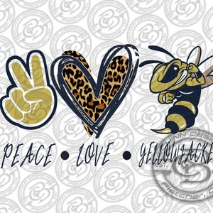 Peace Love Yellowjackets or Wasps, Navy, Vegas Gold, Digital Design, PNG image, sublimation design