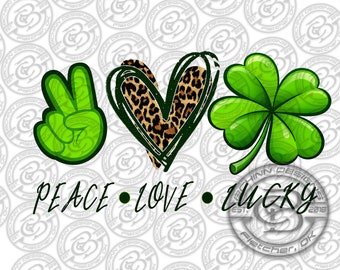 Peace Love Lucky, Diseño Digital del Día de San Patricio, Imagen PNG, JPEG, diseño de sublimación