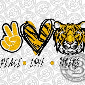 Peace Love Tigers, Yellow, Gold, Digital Design, PNG image, JPEG, sublimation design