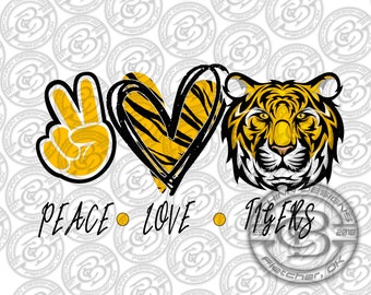 Peace Love Tigers, Yellow, Gold, Digital Design, PNG image, JPEG, sublimation design